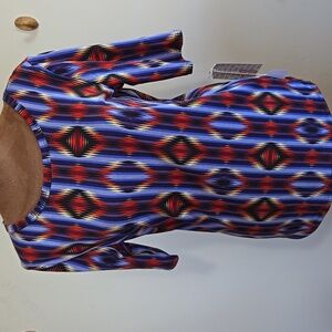 B29 NWT Lularoe Gigi Geometric Aztec Striped Shirt Sz Sm Fitted High Round Neck